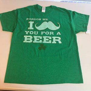St. Paddys Holiday Graphic Tee Shirt Adult XL Green Pardon Me Mustache A Beer